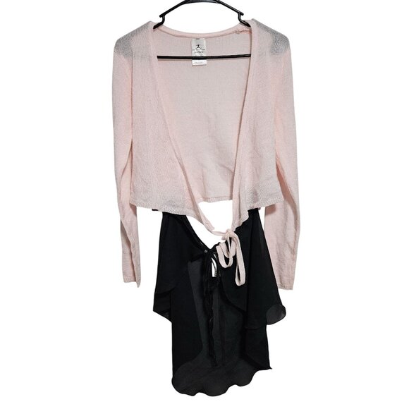 Danskin Pink Tie Waist Cardigan Black Sheer Dance Wrap Skirt Womens Size Large - Picture 1 of 8
